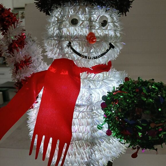 Christmas Tinsel Snowman 12" Candy Cane Wreath Christmas Decoration - Picture 2 of 9
